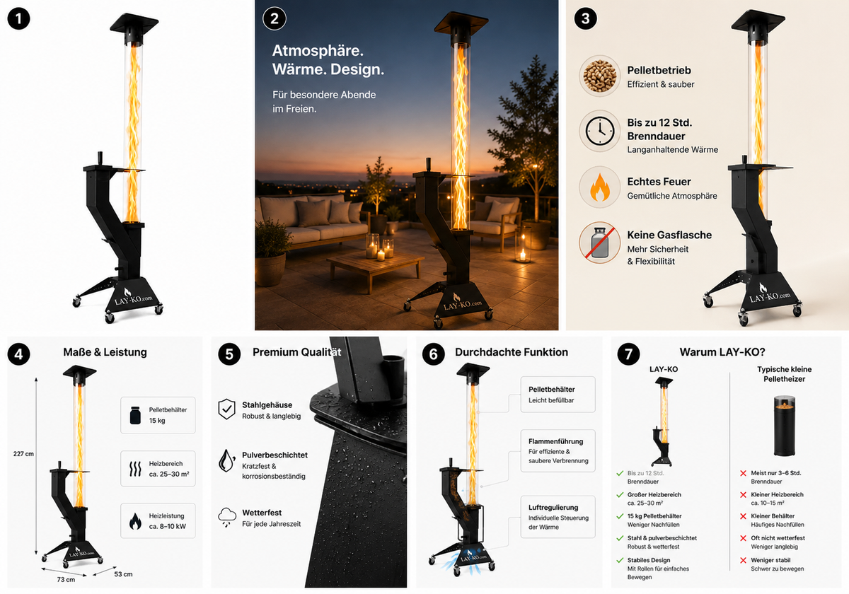 LAY-KO GRANDE Premium Outdoor Pellet Patio Heater